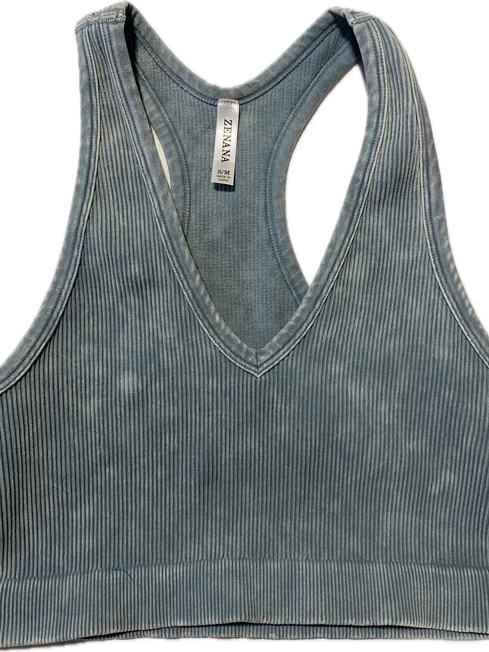 Zenana Outfitters Ribbed Racerback Crop Tank - Light Blue